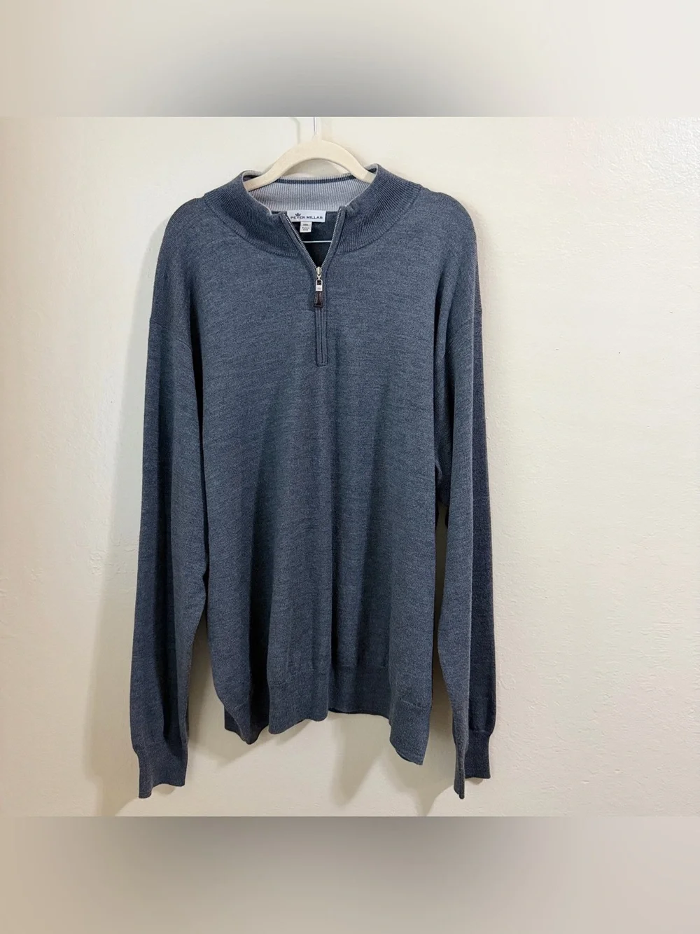 Peter Millar Men XXL Fine Knit Quarter Zip Pullover  Grey Merino Wool Silk